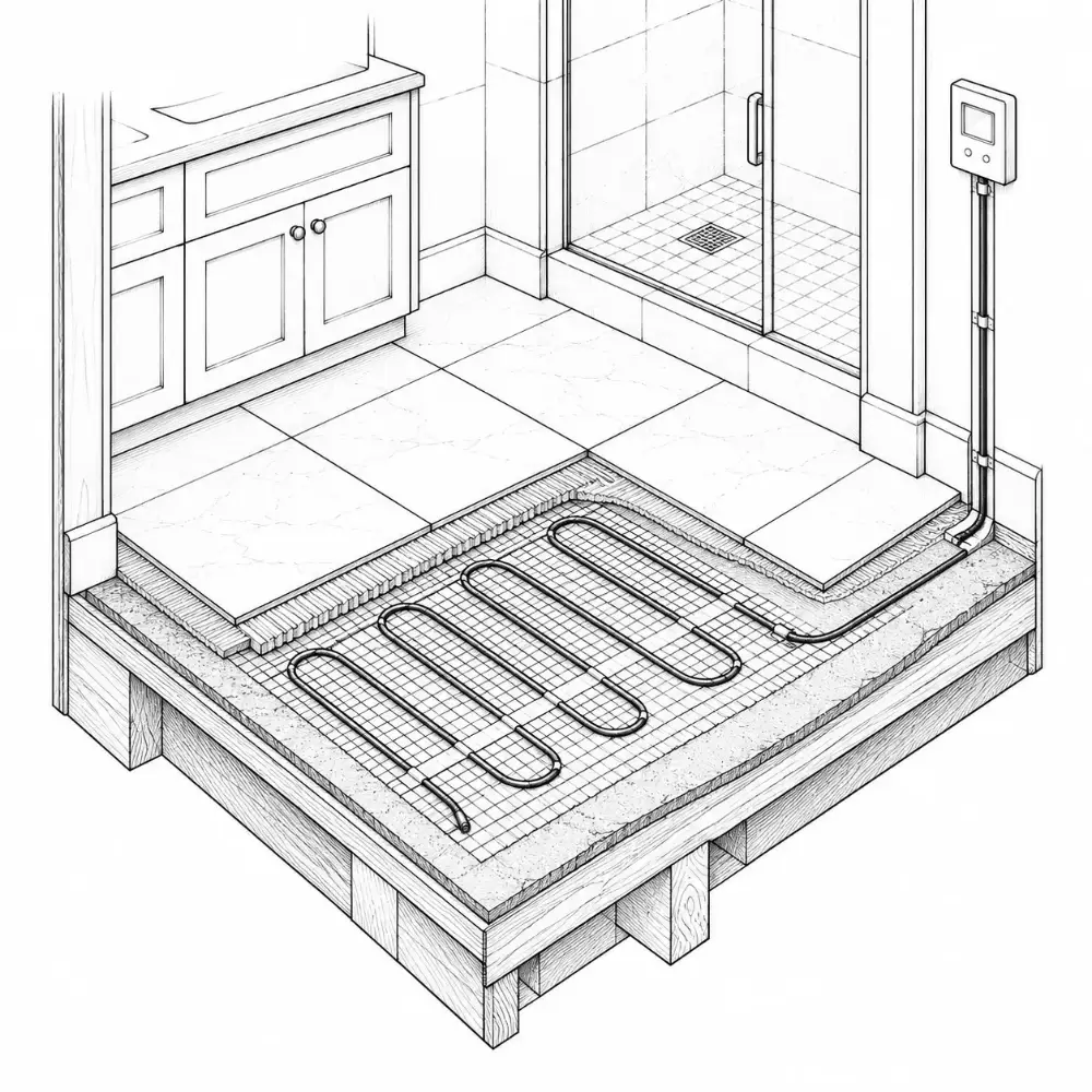 Radiant mat under tile
