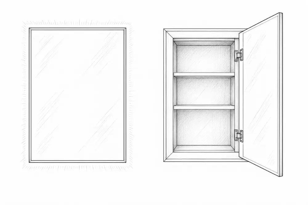 Backlit mirror and recessed cabinet