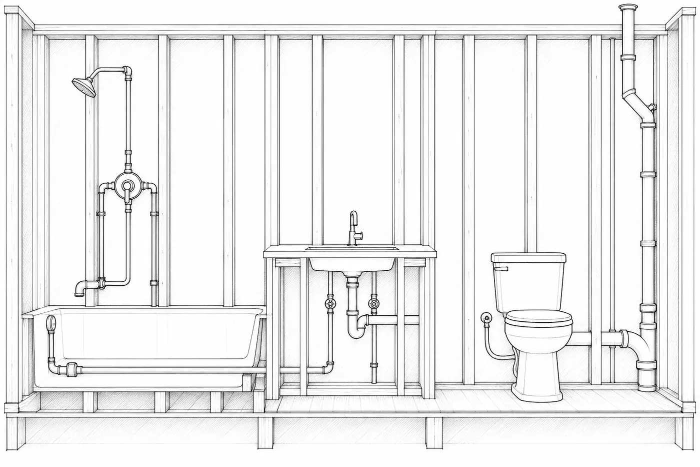 Bathroom plumbing wall