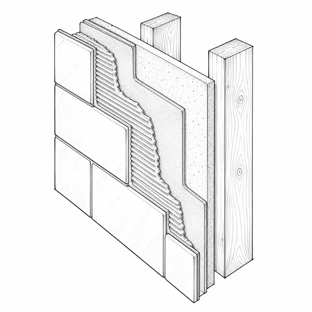 Section: membrane behind tile