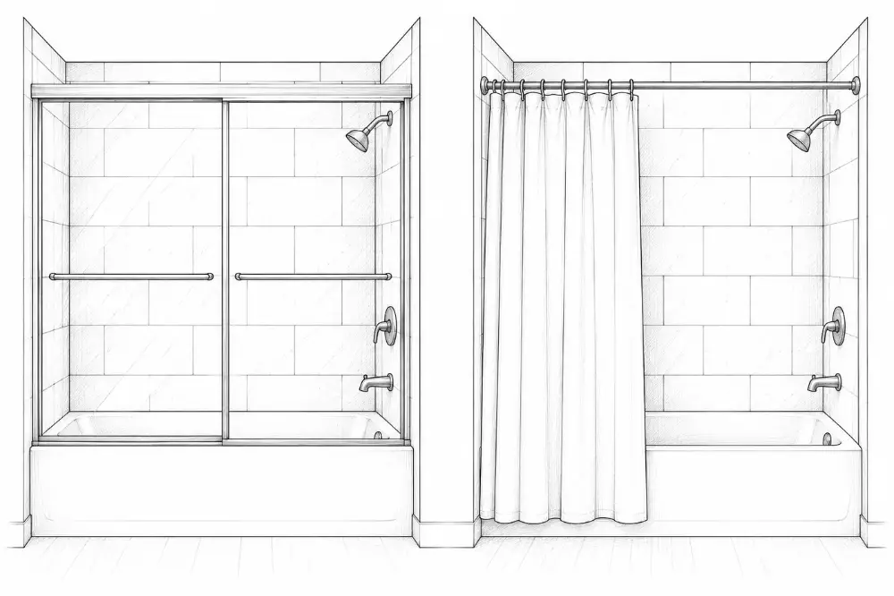 Framed sliding door and curtain rod