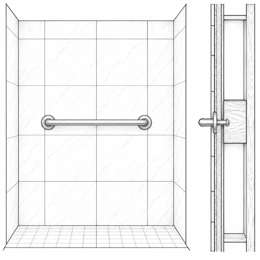 Grab bar on tile wall