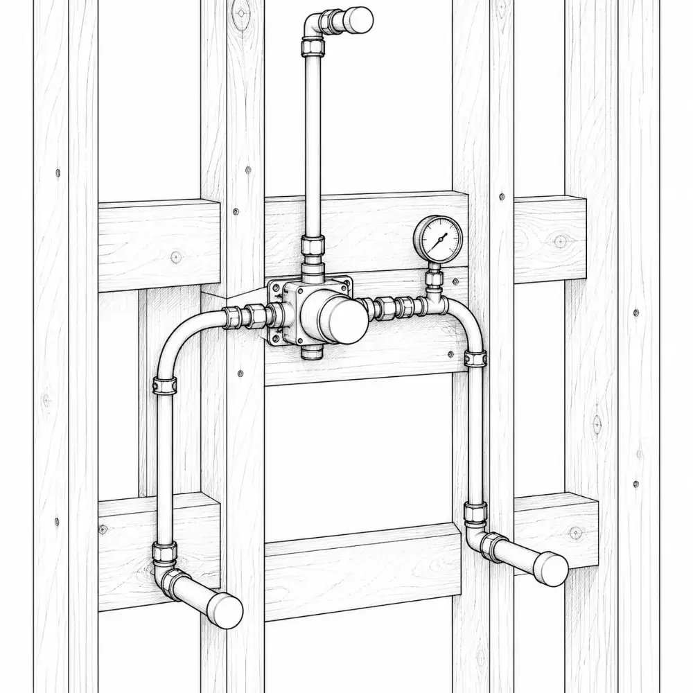 Plumber at pipes