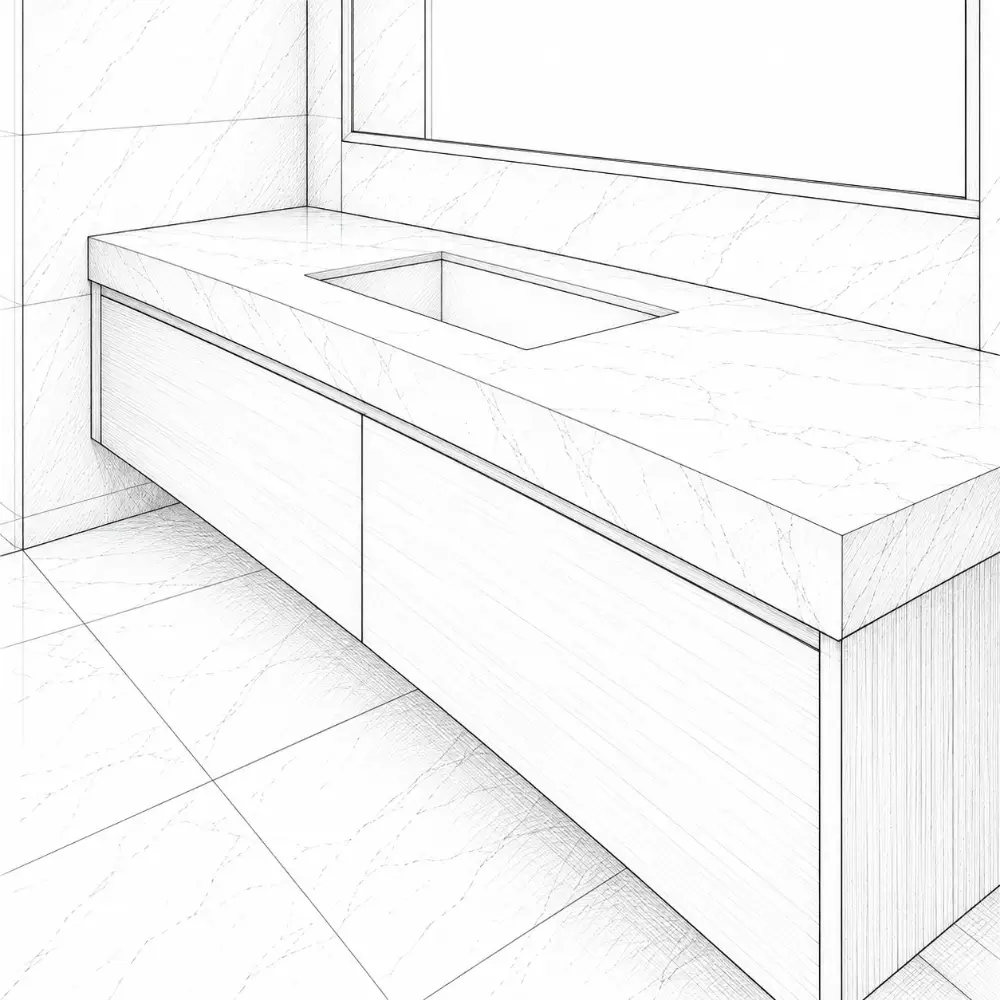 Drawing: Stone in a bathroom