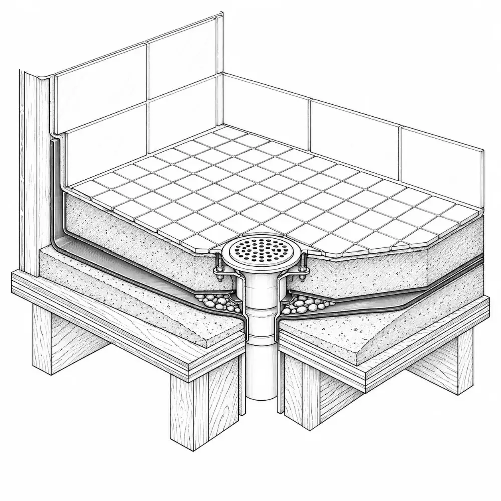 Section: pre-slope, liner, mortar bed