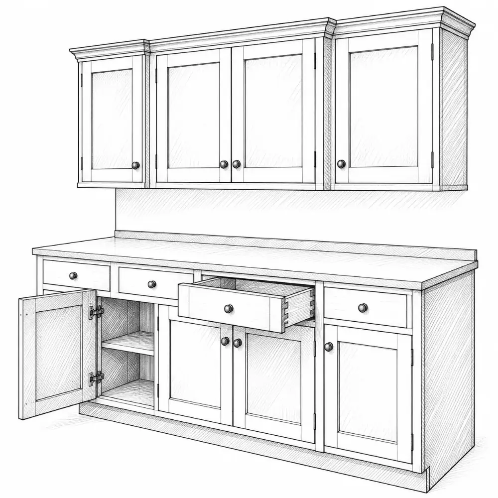 Base and upper cabinets