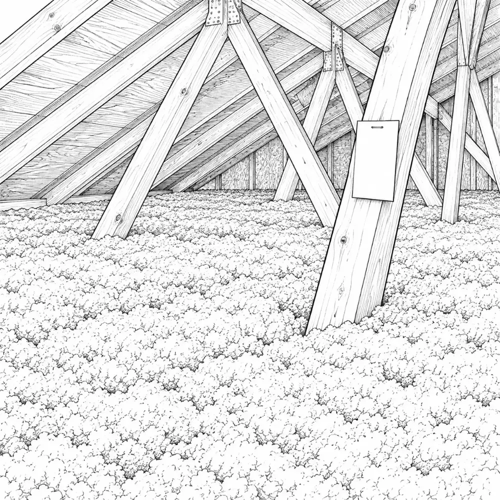 Blown cellulose in attic