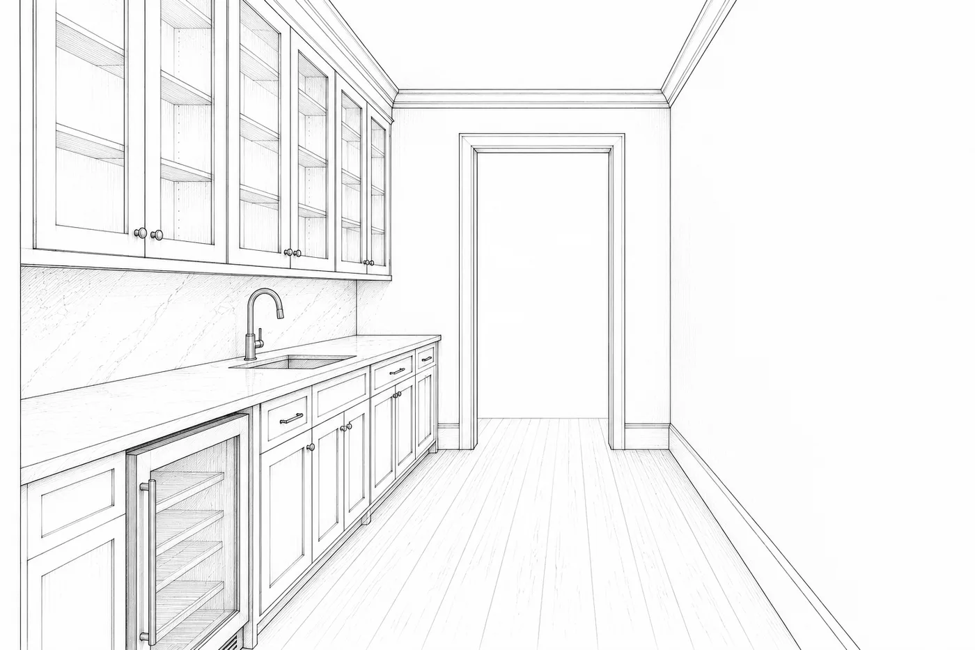 Butler's pantry between kitchen and dining