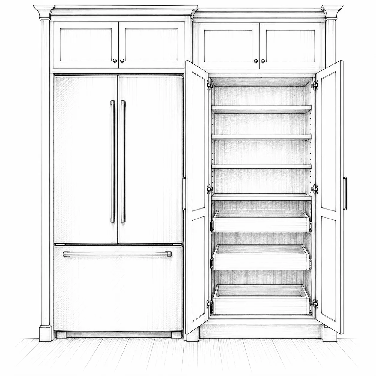 Elevation: fridge and tall pantry