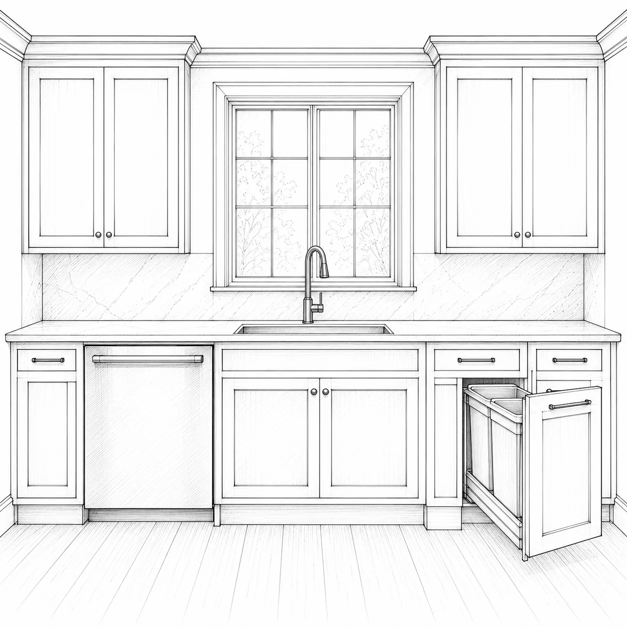 Elevation: sink, faucet, dishwasher