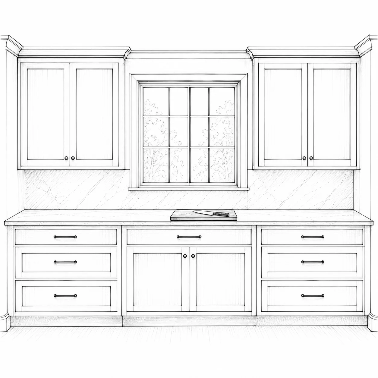 Elevation: open counter with cutting board