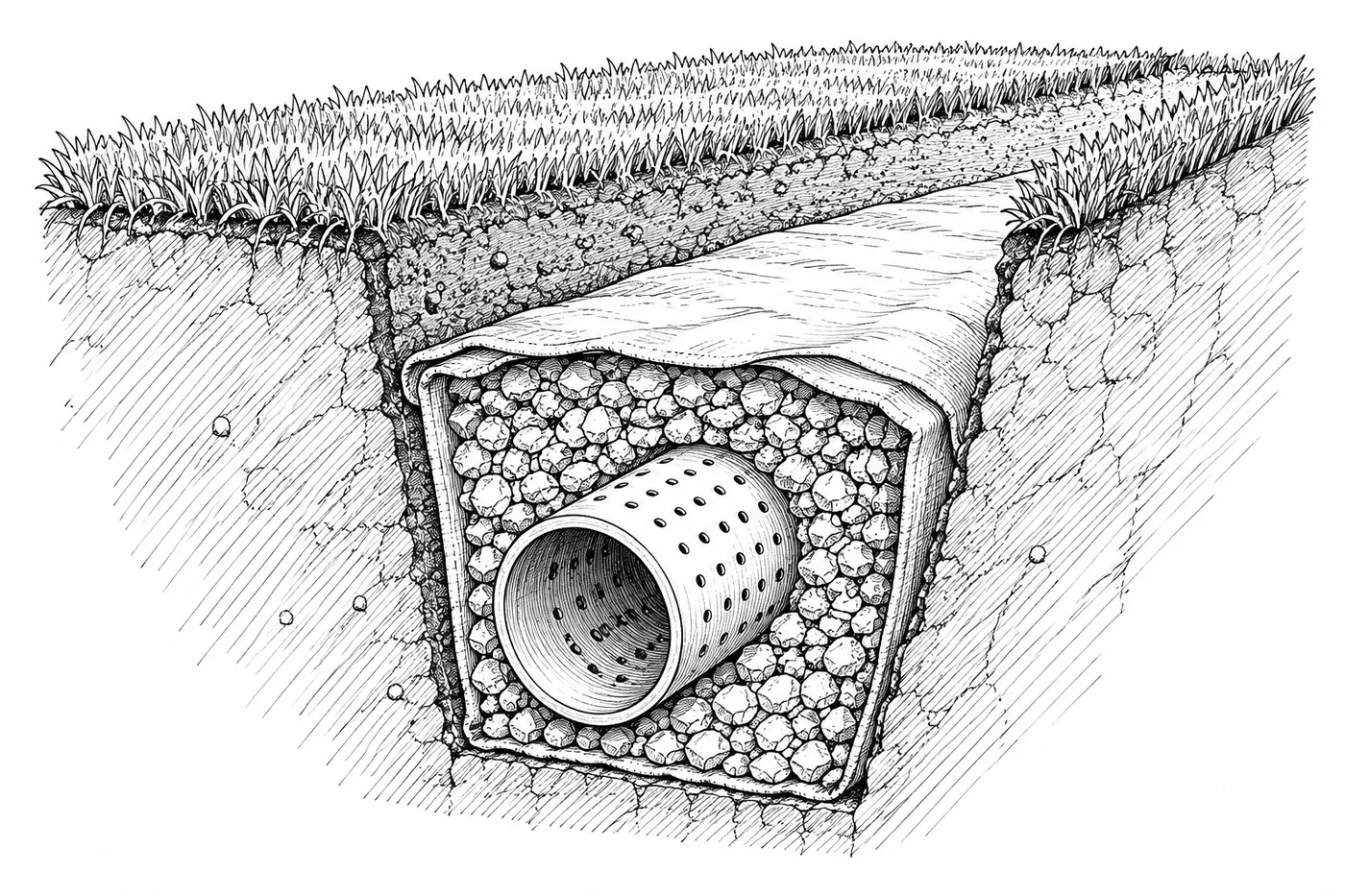 Gravel trench with perforated pipe