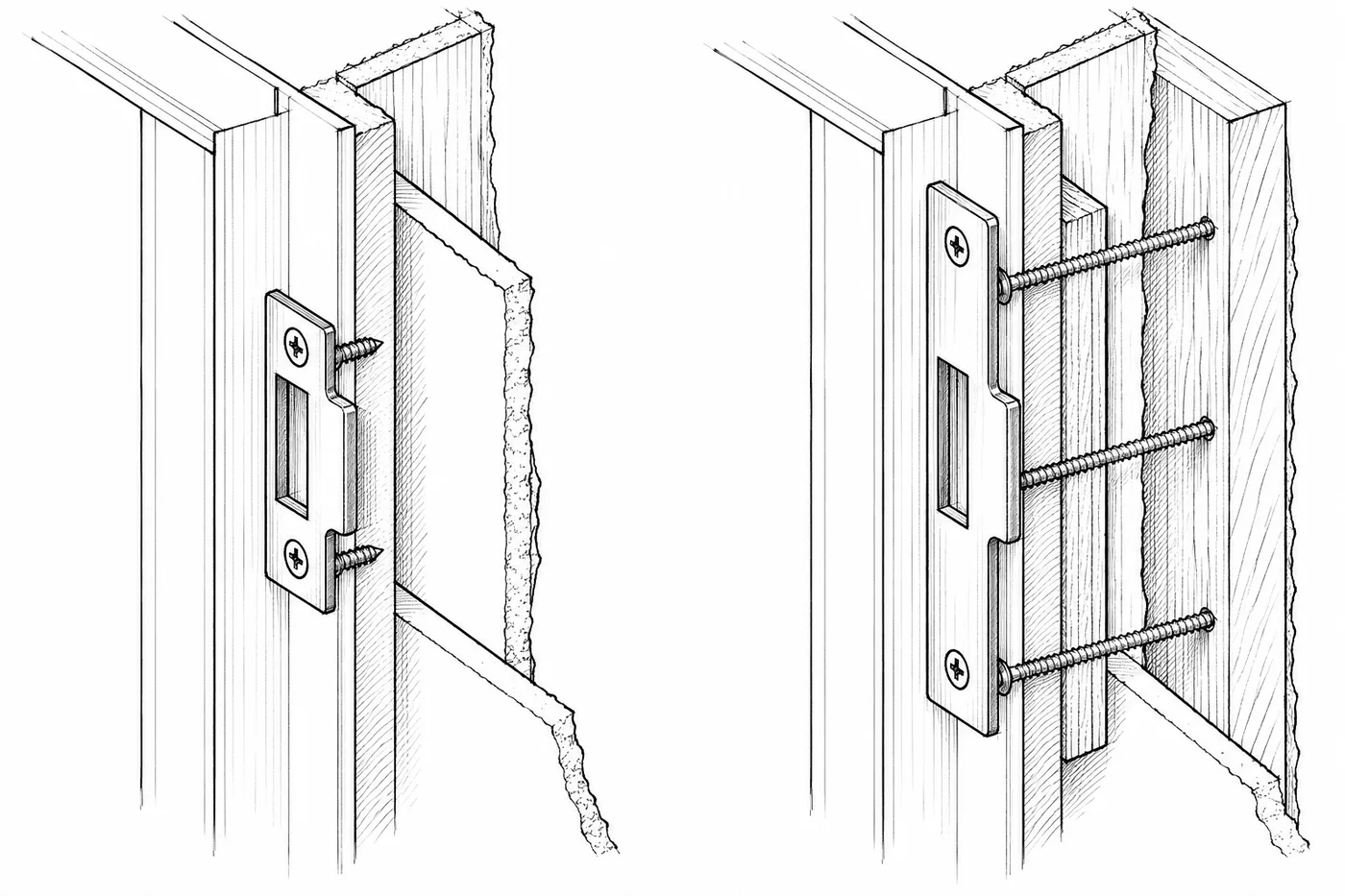 Long screws into stud