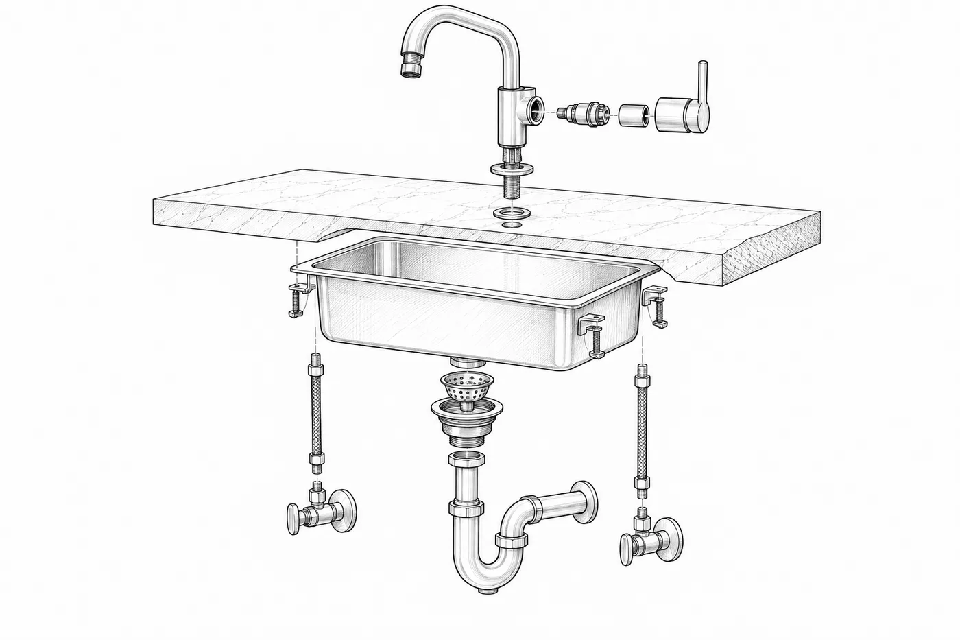 Exploded kitchen sink